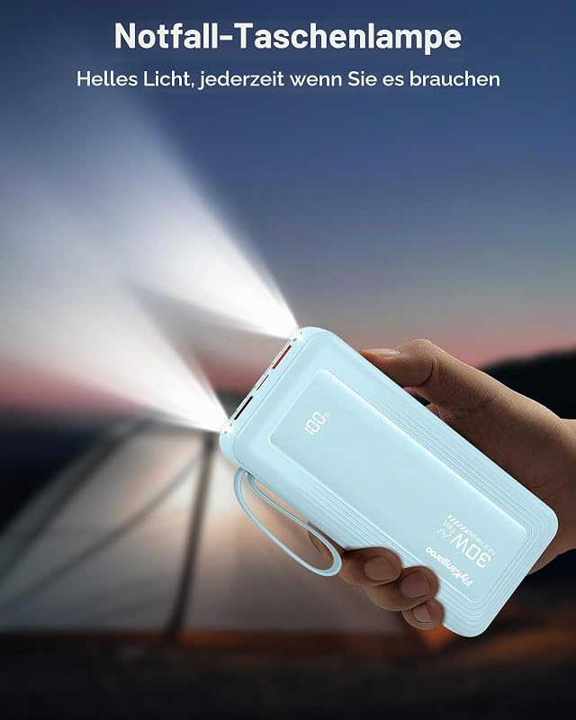 Powerbank 27000mAh mit 4 integrierten Kabel, 30W USB C Schnellladefunktion