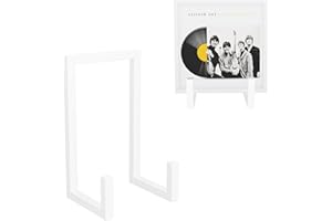 YFEEN 2 Set Vinyl Records Storage Holder, LP Stand CD Display Frame,Metal Album Storage for Vinyl Records (White)