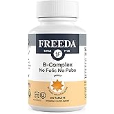 Freeda Vitamin B Complex No Folic No PABA - Super B Complex Kosher Vitamin Supplement with Vitamin B1 Vitamin B2 Vitamin B3 Vitamin B5 Vitamin B6 Vitamin B12 - Vit B Complex B for Women & Men (250 Ct)