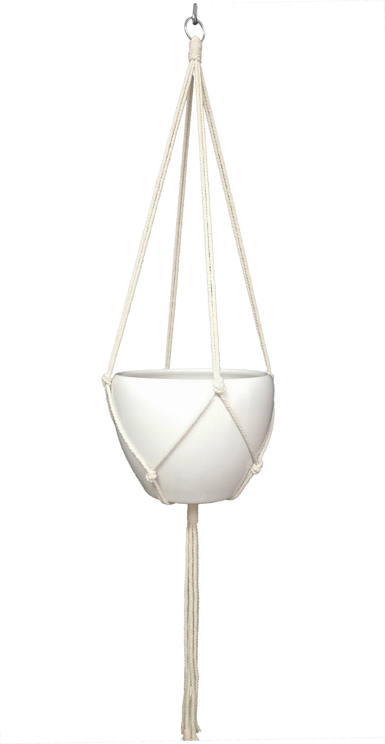 4 Legs Macrame Plant Hanger 6 mm Thickness Cotton Rope Plant Holders for 13" to 14" Plant Pots ,Natural Color, 60-inches with Tassel and 40 Inches exclude tassel