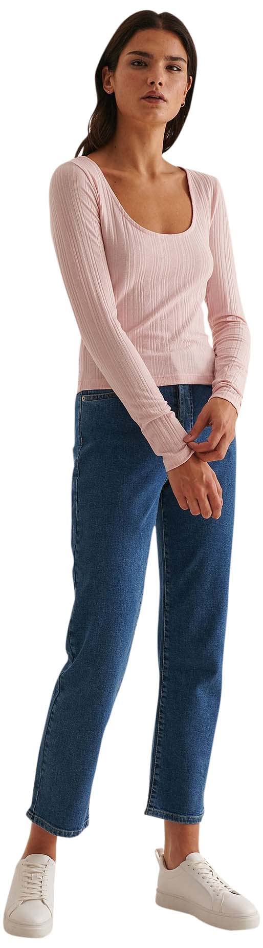 NA-KD Women's Ribbed Round Neck Top Cami Shirt, Light Pink, M UK