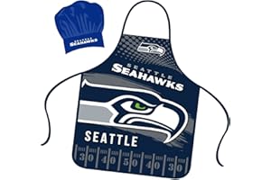 Mojo Licensing Seattle Seahawks Apron Chef Hat Set Full Color Universal Size Tie Back Grilling Tailgate BBQ Cooking Host