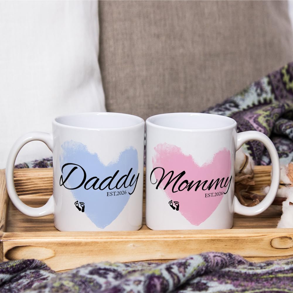 Daddy Mommy Est 2026 Mugs,New Parents Gifts First Time 2026, Pregnancy Announcement For Parents To Be, Baby Shower Gifts For Dad Mom Tea Cup 11 OZ