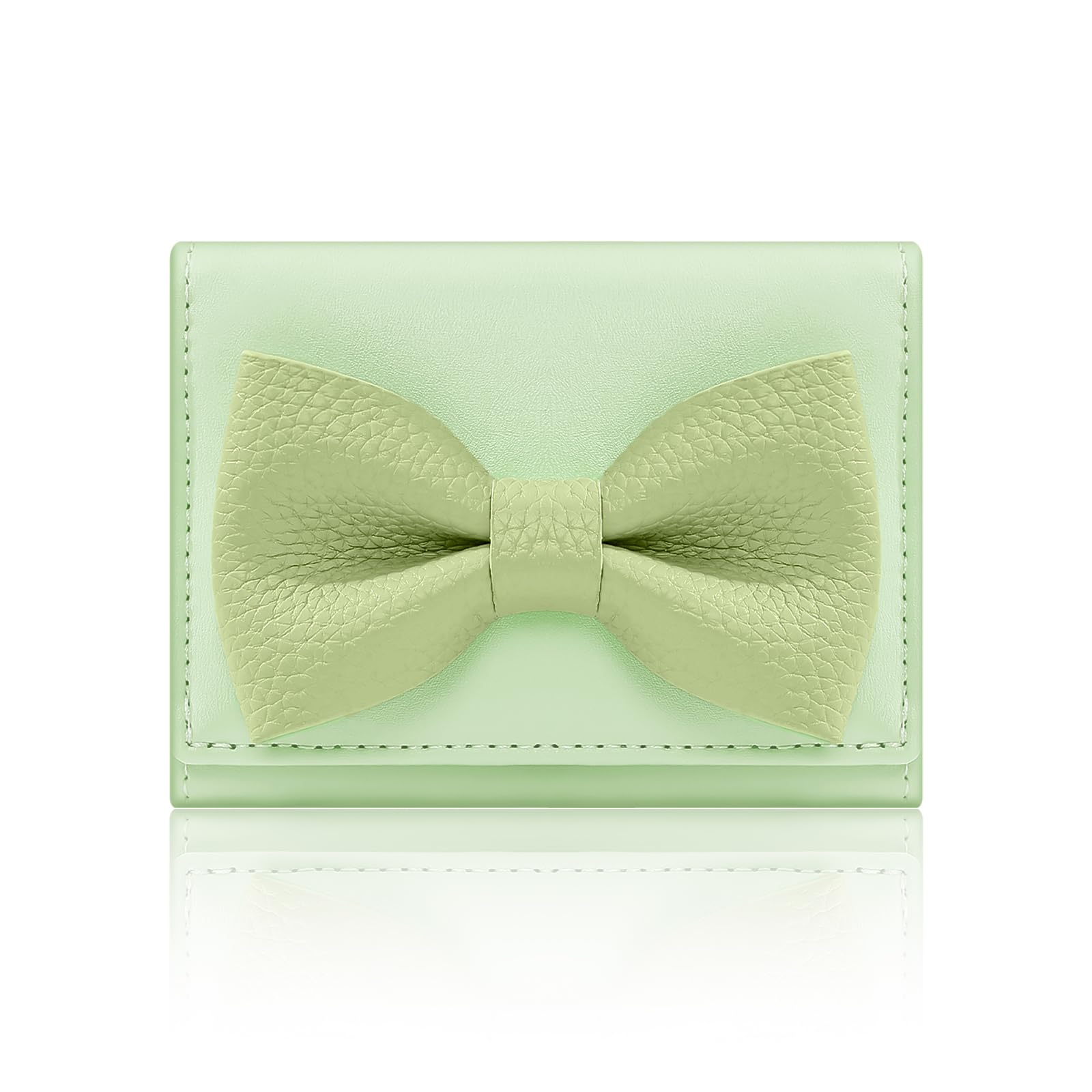 Photo 1 of Denovin Small Wallets Woman, Cute Tri-fold Ladies Coquette Wallet for Women, Green Bow Credit Card Coin Holder Purse with ID Window for Cash Key Change (Green)