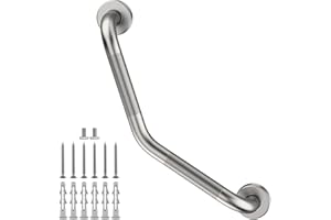 16 Inch Angled Grab Bar, Munzong Brushed Nickel Bathroom Grab Bar Handle w/Anti-Slip Knurled Grip, Stainless Steel Bath Balan