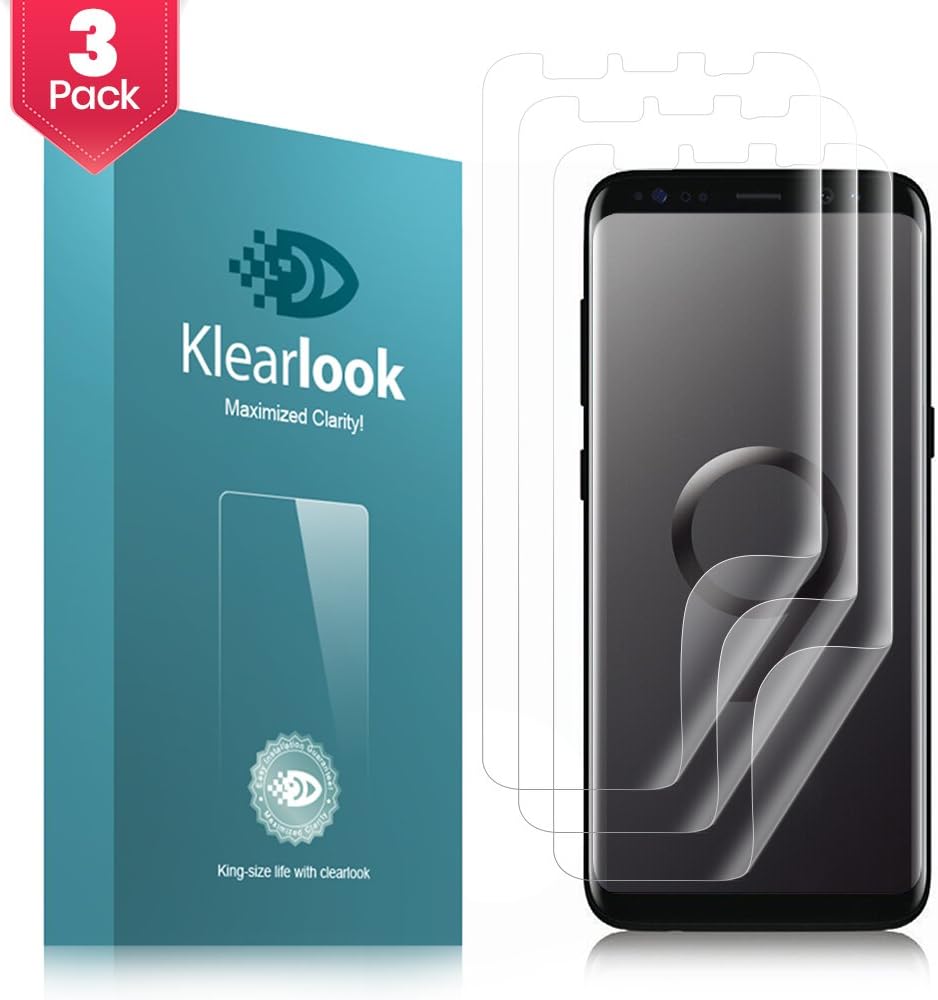 Galaxy S9 Screen Protector ( 4 Pack - 3 for Front and 1 for Rear), Klearlook (Case Friendly) 2-Ultra Clear Wet Applied Screen Protector + 1-Matte/Anti-Glare Wet Applied Screen Protector Film with Anti-Bubble/ No Lifting/ High Touch Sensitivity + 1 - Carbon Fibre Back Skin Sticker for Samsung Galaxy S9