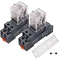 TWTADE 2PCS AC 110V/120V Relay 10A Electromagnetic Power Coil Relay 8 Pins 2DPT 2NO 2NC with Indicator Light, Socket Base & DIN Rail -YJ2N-LY