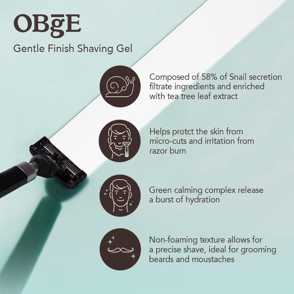 OBgE Gentle Finish Shaving Gel (2.8oz) - Hydrating Men's Shaving Gel for Sensitive Skin, Non-Foaming Shaving Cream Alternative.. Aloe Vera, Vitamin E, Shea Butter.