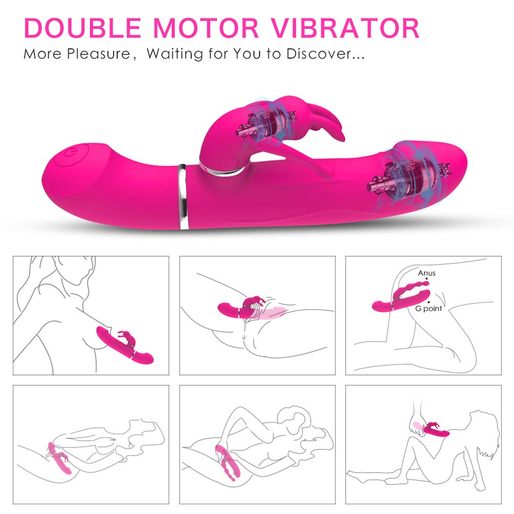 Rabbit Vibrator Set, Dual Motor Vibratoren für Sie Klitoris und G-punkt mit Stoßfunktion, 360° Drehkopf mit 7 Modi, Silikon Realistischer Dildo Klitorisstimulator, Sexspielzeug für Frauen