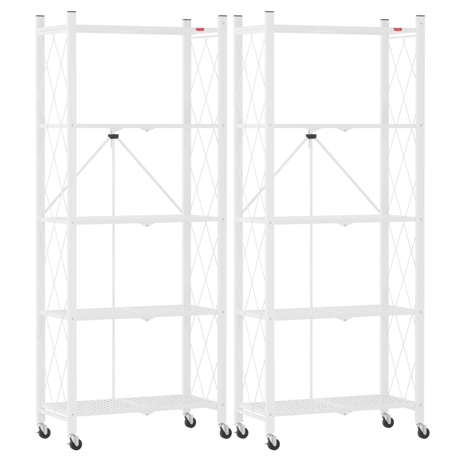 Photo 1 of DEANIC 5-Shelf Folding Bookcase with Wheels, Heavy Duty Storage Shelves, Freestanding Metal Wire Shelving Unit for Living Room, Office, Kitchen, Basement, Pantry(White 2 Pack)