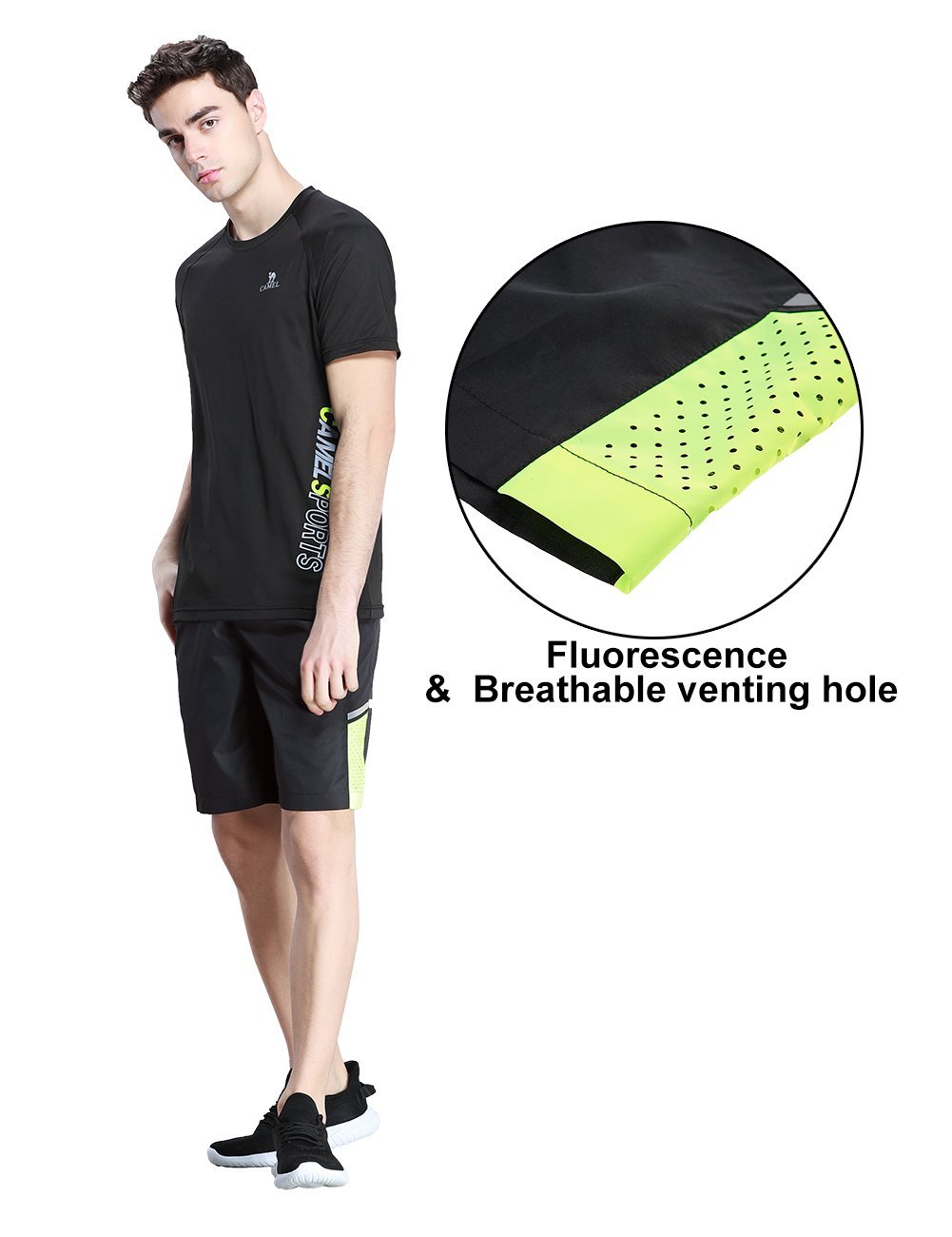 Camel Men\'s Athletic Gym Shorts with Pockets Support for Running Training Workout Swim Trunks for Watersports(Black,XXL)