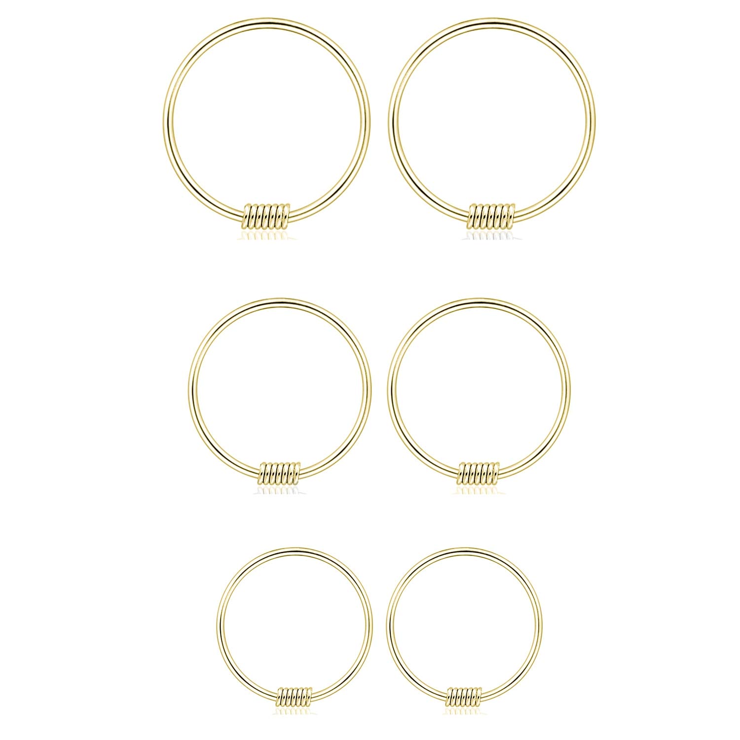 Mannli Set of 3 Pairs Hoop Earrings in 925 Sterling Silver Endless Tiny Hinged Mini Earrings Set for Women Men 8/10/12mm, Gold