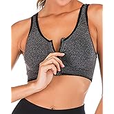 Women Zip Front Sports Bra Padded Workout Bras Wireless Post-Surgery Bra Racerback Yoga Sports Bras Grey