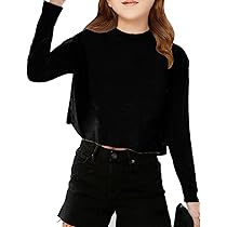 【as if calie】 GURLS BASIC CROP LONG SLEEVE T-SHIRT Amazon.com: Girls Long Sleeve Crop Tops Kids Fashion Loose