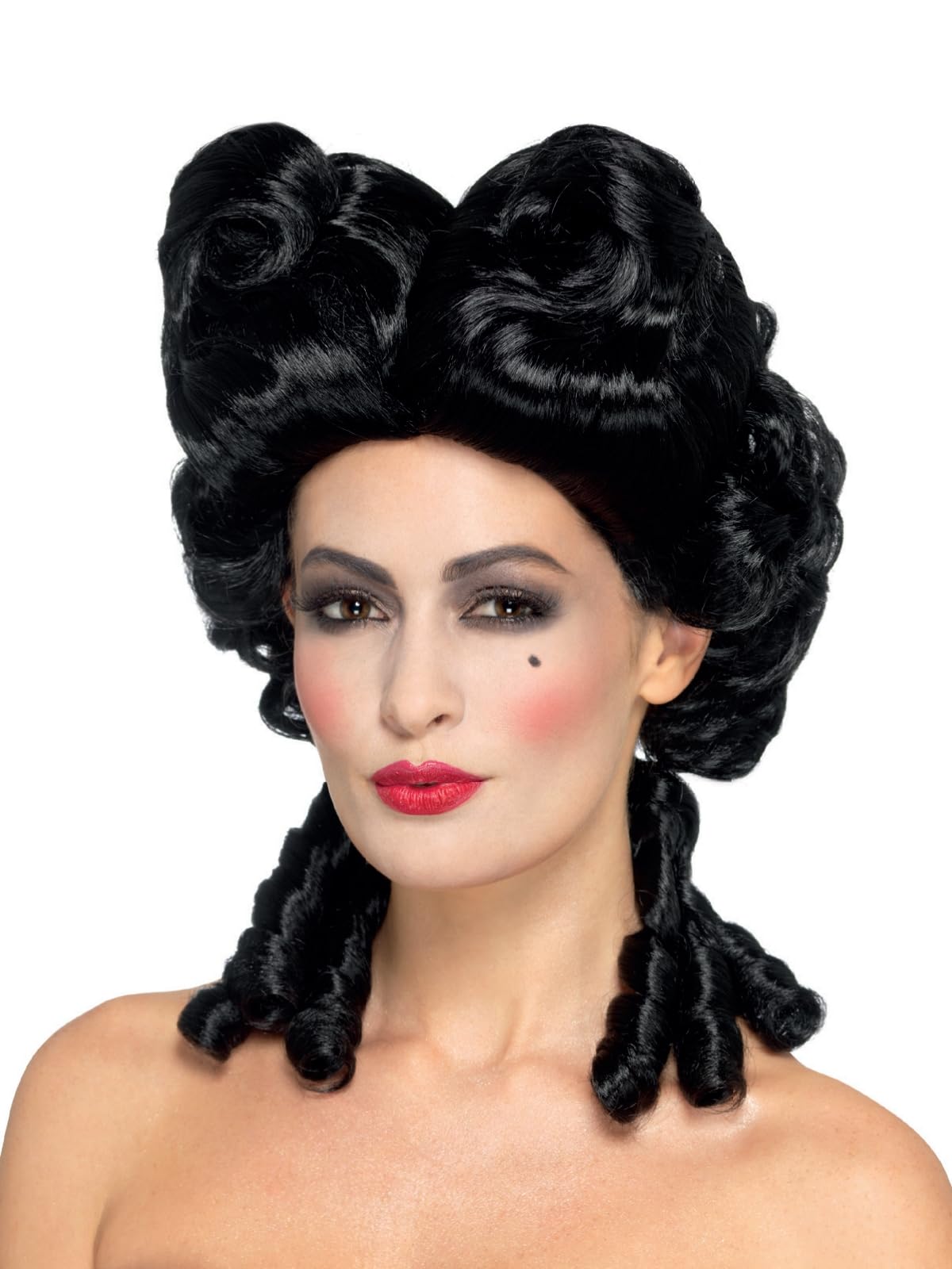 Smiffys Deluxe Gothic Baroque Wig, Black, Halloween Carnival of The Damn Fancy Dress, Halloween Dress Up Wigs