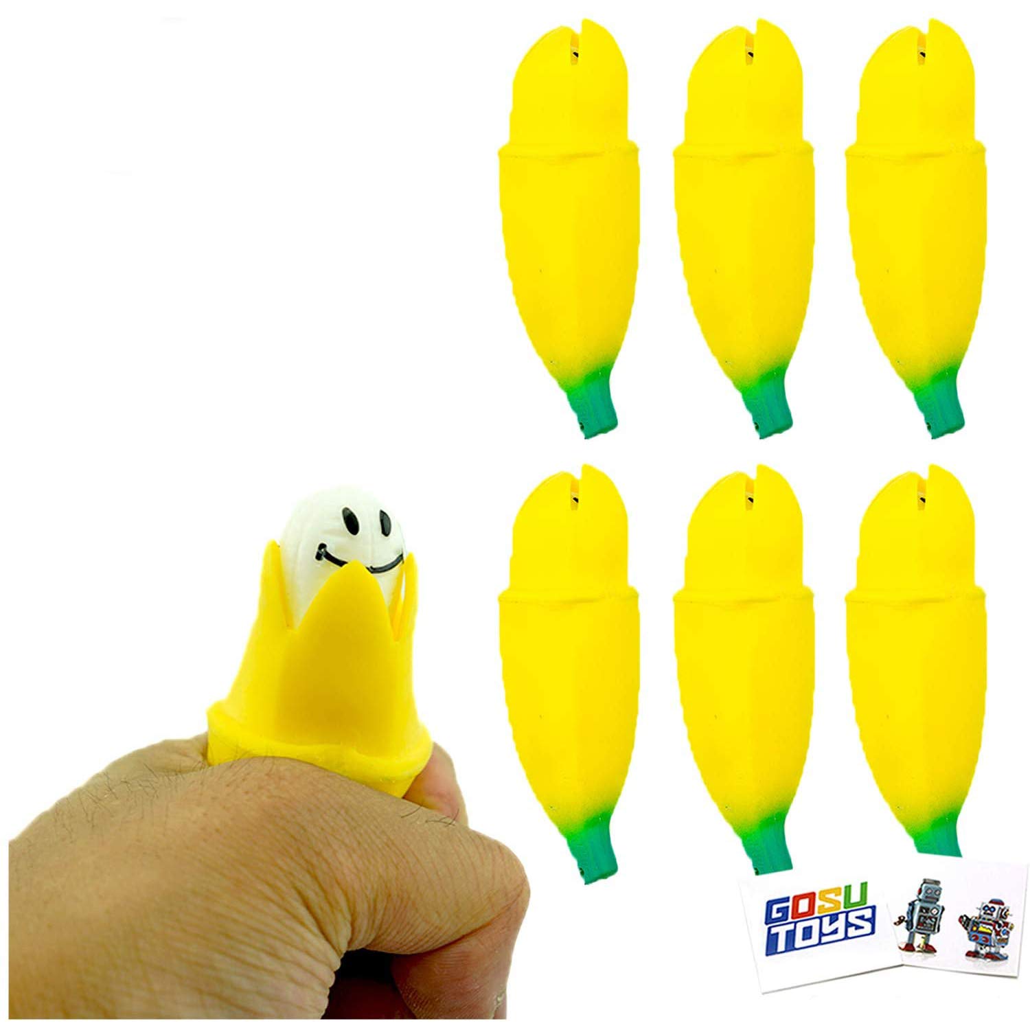 Squeeze Yum Peek a Buh Nay Nay (6 Pack) 4 inch Small Yellow Banana with 2 GosuToys Stickers