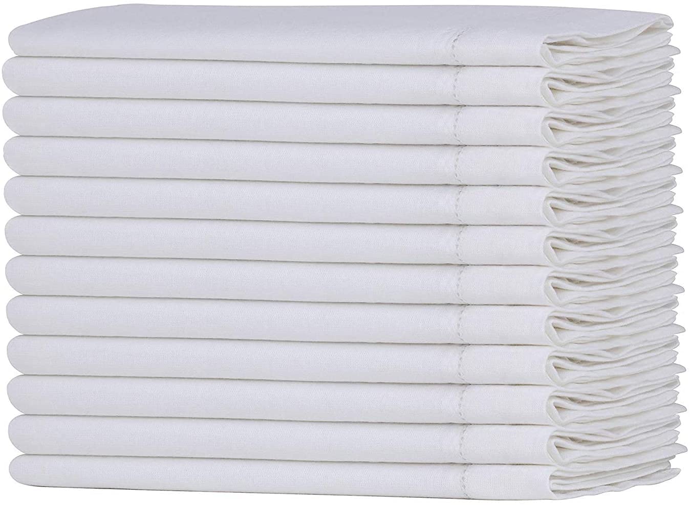 Sweet Needle Linen Cotton Cloth Napkins Set of 12 with Hemstitch White colour -50x50 cm, Finest Blend of European Flax with Organic Cotton is Ideal for Kitchen decor, Christmas, Bar and Restaurants