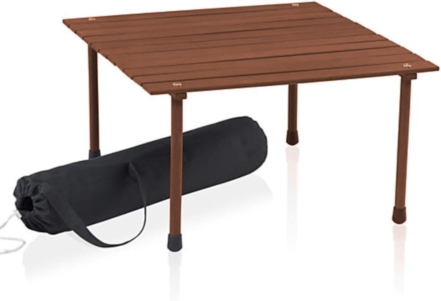 Formosa Covers Portable Wood Roll Up Table for Picnics, Camping, Beach, Parties, Charcuterie, Travel, Tailgate, Outdoor Events with Black Carrying Bag Size 26" Lx26 Wx16 H (Dark Teak Finish): Kitchen & Dining