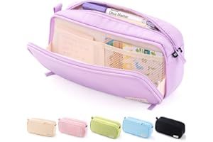 HVOMO Large Capacity Pencil Case Organizer Pen Marker Holder Double Zipper Storage Bag Big Pencil Pouch for College School Office Teen Girl Boy Women Men Adult (Purple)
