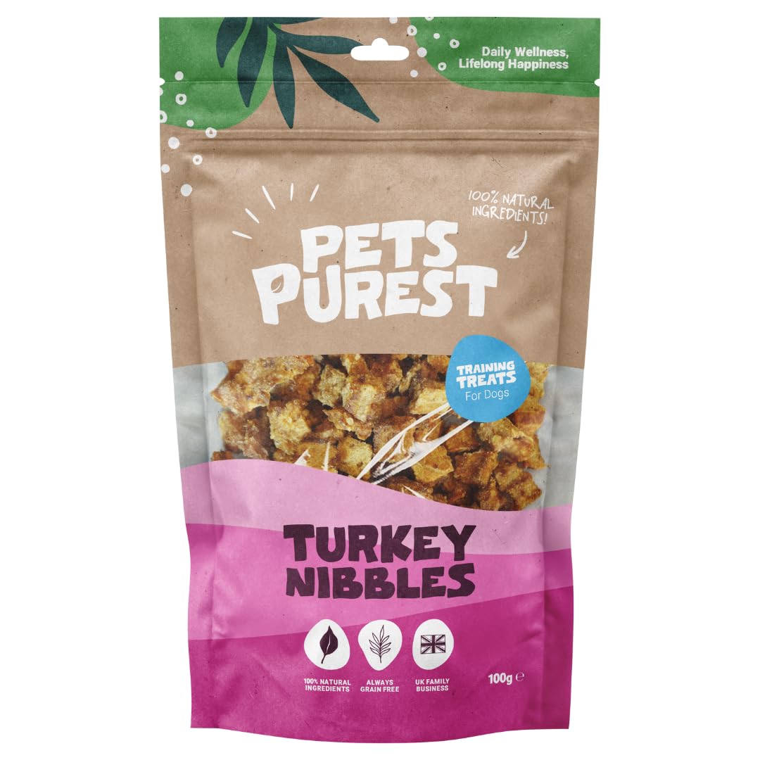 Pets Purest Turkey Nibble Dog Treats, Air-Dried Dog Training Treats - 100% Natural, Grain Free, Low Fat, Raw Dog Treats for Puppy, Adult & Senior - 100g