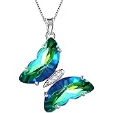Aurora Tears Butterfly Necklace Earrings Ring Bracelet - Women 925 Sterling Silver Animal Butterflies Birthstone Pendant Crystal Wedding Birthday Jewelry