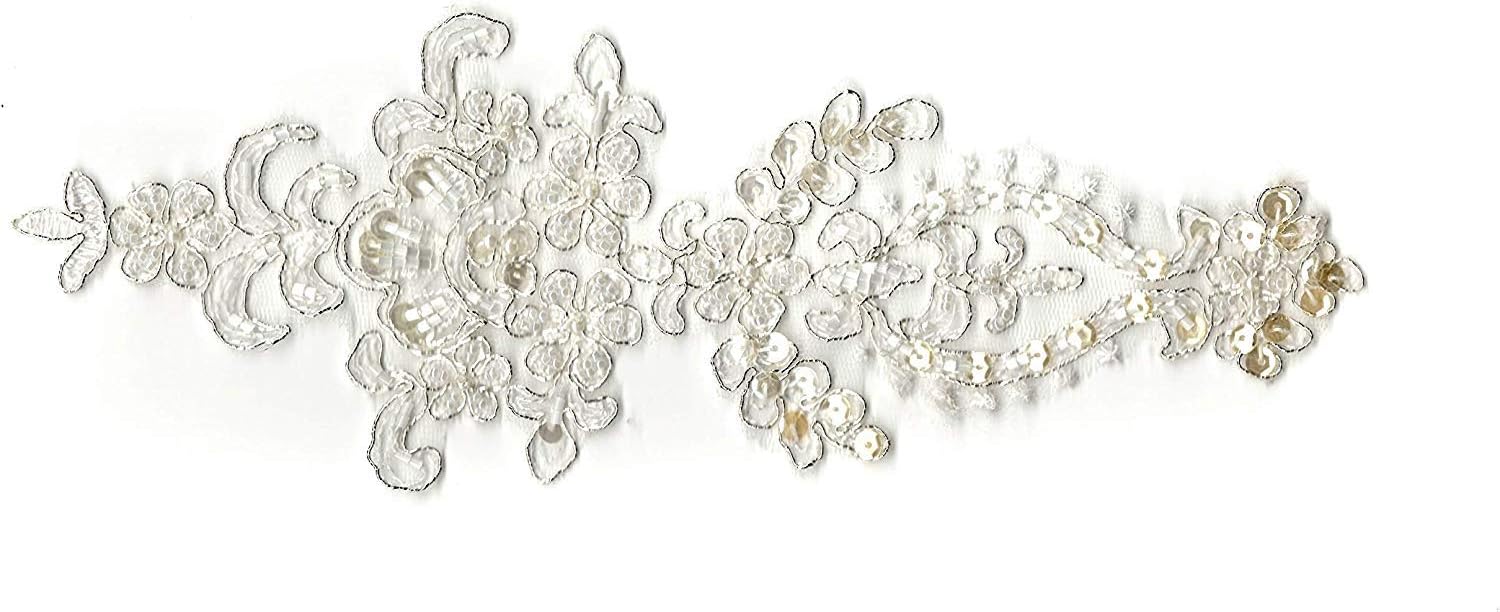 4 Pieces X Ivory Bridal Beaded lace Applique Ivory Sequins lace Motif Ivory Sequin lace Applique Motif Ivory Embroidered Beads Applique Motifs for Sewing