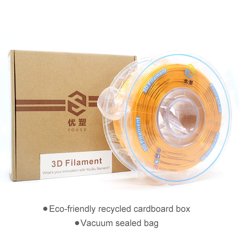 Tangle Free, Pearlescent PLA 3D Filament with Gorgeous Surface by Yousu, Gold, 1.75mm 1kg, Strong bonding and Overhang Performance. Compatible with Most of 3D Printer.