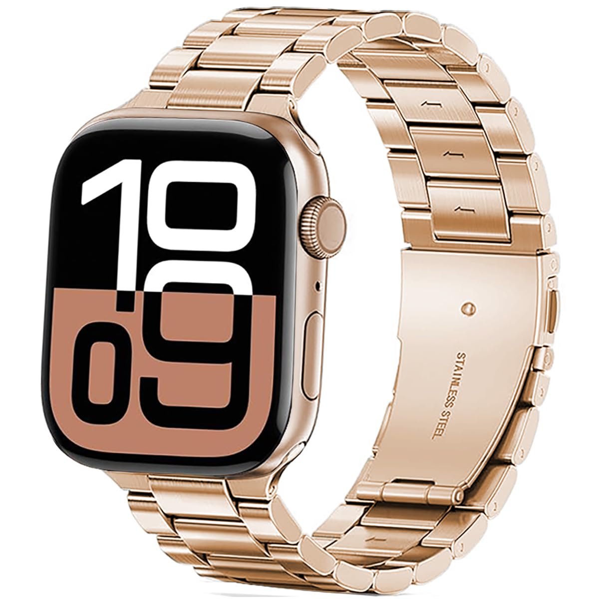 DEALELE Bands Compatible with iWatch 42mm 41mm 40mm 38mm, No Gap Stainless Steel Metal Replacement Strap for Apple Watch Series 11/10 / 9/8 / 7/6 / 5/4 / 3 / SE Women Men, Rose gold