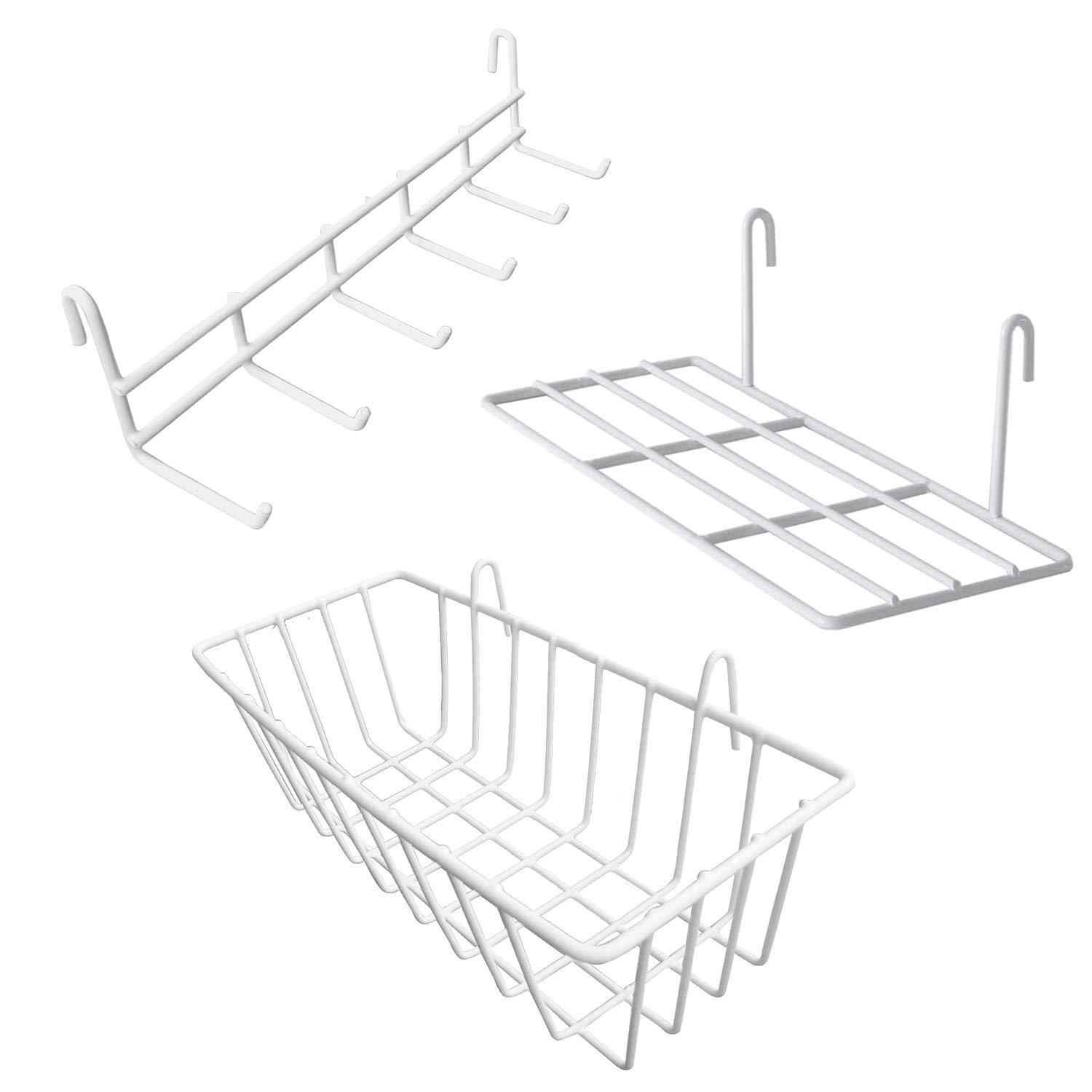 Shelf for Design Metal Wall Grille (Tray, basket and connector-white)