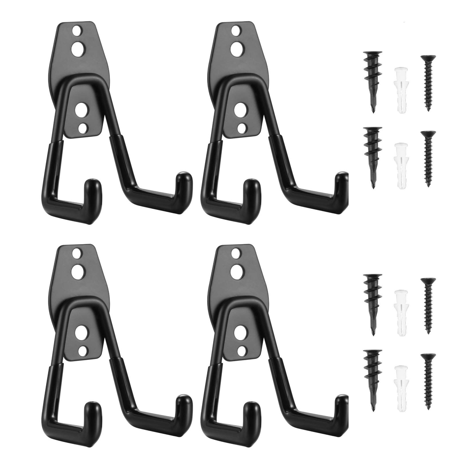 4 PCS Garage Hooks, Ladder Hooks Hanger, Double Hooks Heavy Duty Iron Wall Mount Tool Holder for Home Chair Ladder, Organizing Power Tools