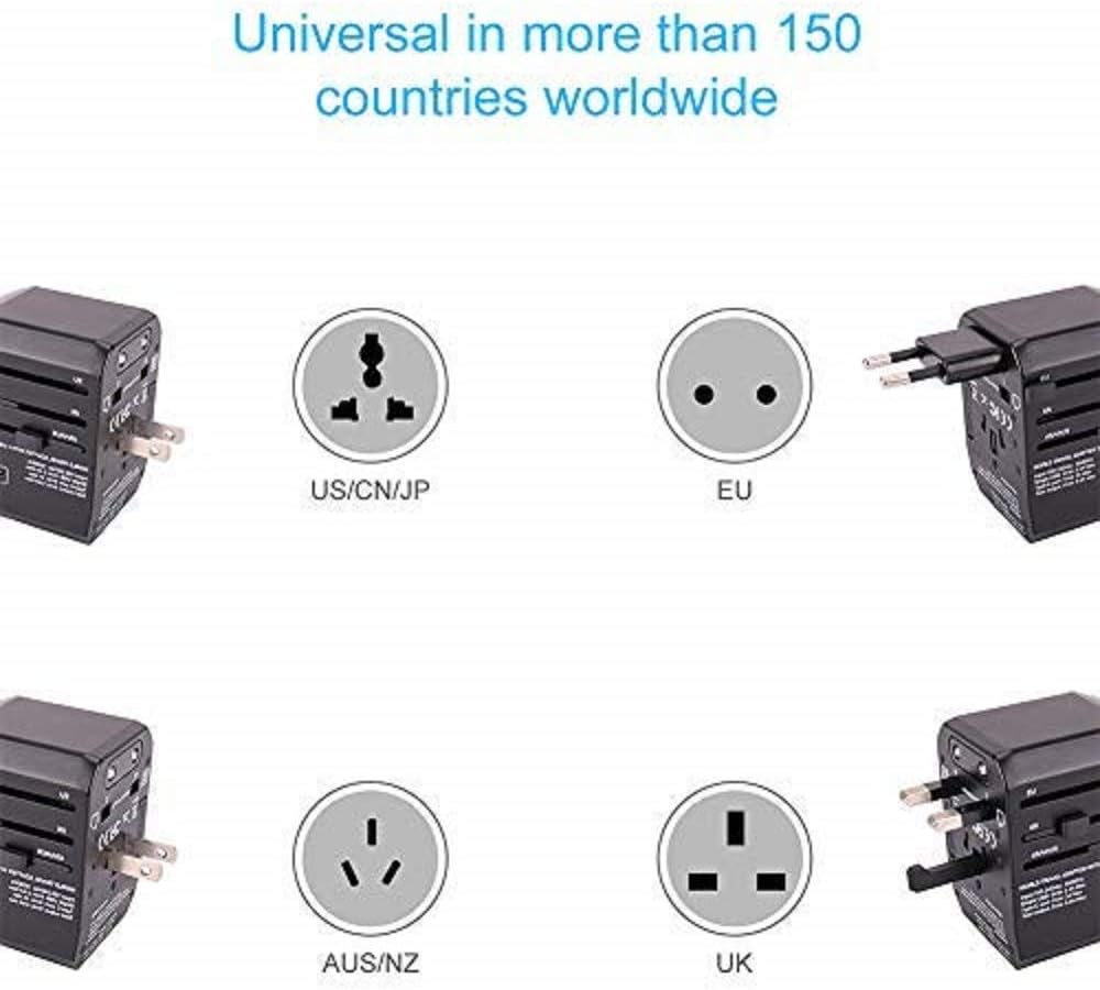 Travel Adapter, All in One Wall Charger AC with 3.0 A Type C and 4 USB for UK USA EU AUS Asia - - 