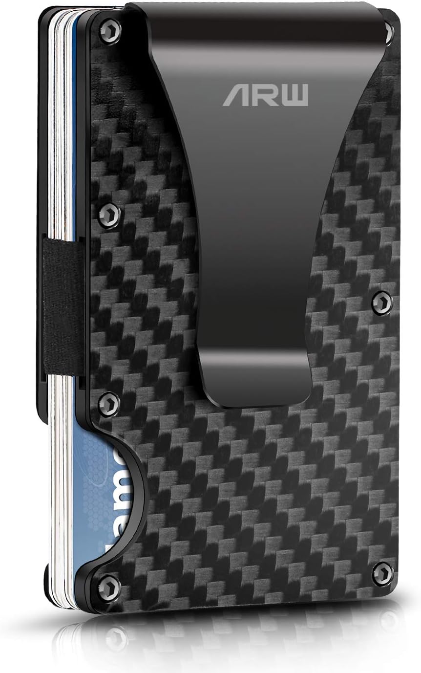 Carbon Fiber Wallet, ARW Metal Money Clip Wallet, RFID Blocking Minimalist Wallet for Men