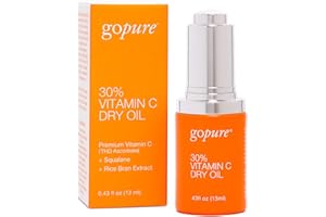 goPure 30% Vitamin C Dry Oil - Dark Spot Reducer with Anti-Aging Vitamin C Oil to Improve Fine Lines & Wrinkles with Moisturizing Squalane for Glowing & Youthful-Looking Skin - 0.43 fl oz