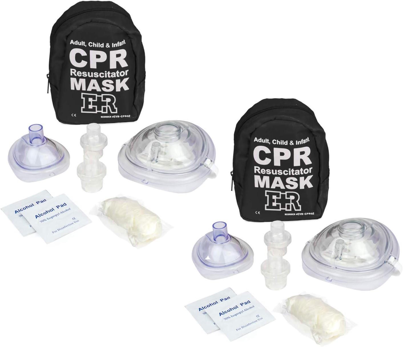 Ever Ready First Aid Adult and Infant CPR Mask Combo Kit with 2 Valves with Pair of Nitrile Gloves & 2 Alcohol Prep Pads - Tactical Black - 2 Pack: Health & Personal Care