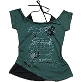 Baby Tee Y2k Women Grunge Top Emo 2000s Vintage Fake Two Piece Short Sleeve T Shirt Crop Tops Teens