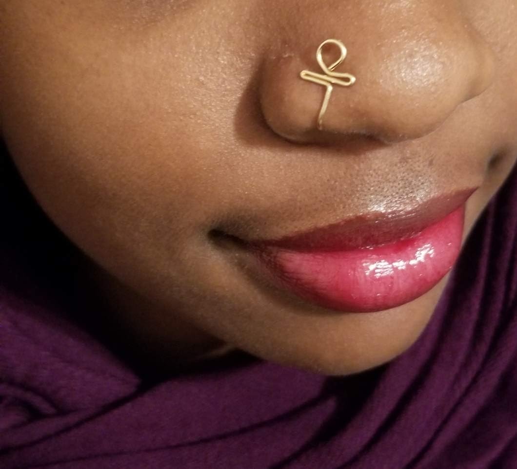 Ankh Nose Ring Fake - Gypsy Nose Cuff - Bohemian Nose Jewelry - Egyptian Symbol Nose Ring - Symbol # 7