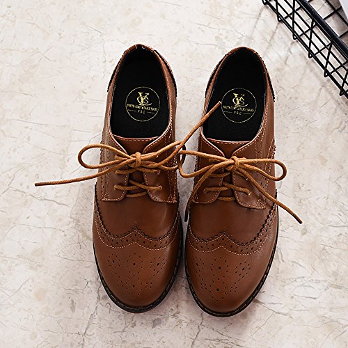 Meeshine Women's Perforated Laceup Wingtip Leather Flat Oxfords