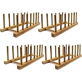 INNERNEED Bamboo Wooden Plate Racks Dish Stand Holder Kitchen Storage Cabinet Organizer for Dish/Plate/Bowl/Cup/Pot Lid/Cutti