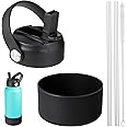 Straw Lid for Hydro Flask 32 40 OZ Wide Mouth, Straw Lid for Hydro Flask 32OZ 40OZ Water Bottle, Replacement Straw Cap for Hydroflask, Lids with Straw Sport Cap, Black Lid Bottom Boot Set