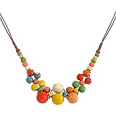 Dvacaman Boho Braided Round Ceramic Beaded Necklace for Women, Unique Statement Chunky Beads Strand Summer Beach Vacation Bohemian Jewelry