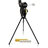 PowerNet Launch F-lite Softball &amp; Baseball Pitching Machine, Dimpled Practice Balls, Bucket of Baseballs, Coaching Bucket Bundle for Pitching Machine, Baseball Training Equipment