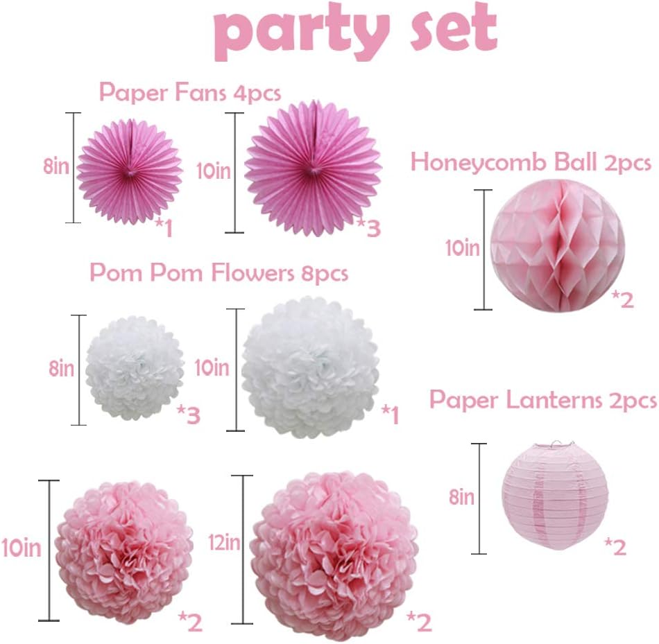 16pcs Pink Party Decorations Paper Pom Poms Honeycomb Balls Lanterns Tissue Fans for Birthday Wedding Baby Shower Graduation Valentine Party Supplies: Arts, Crafts & Sewing