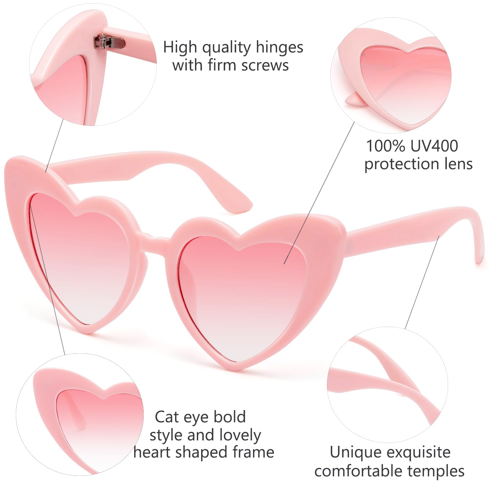 LIKSMU Heart Sunglasses for Women Trendy Cat Eye Love Shaped Sunglasses Vintage Lovely Retro Cute Sun Glasses
