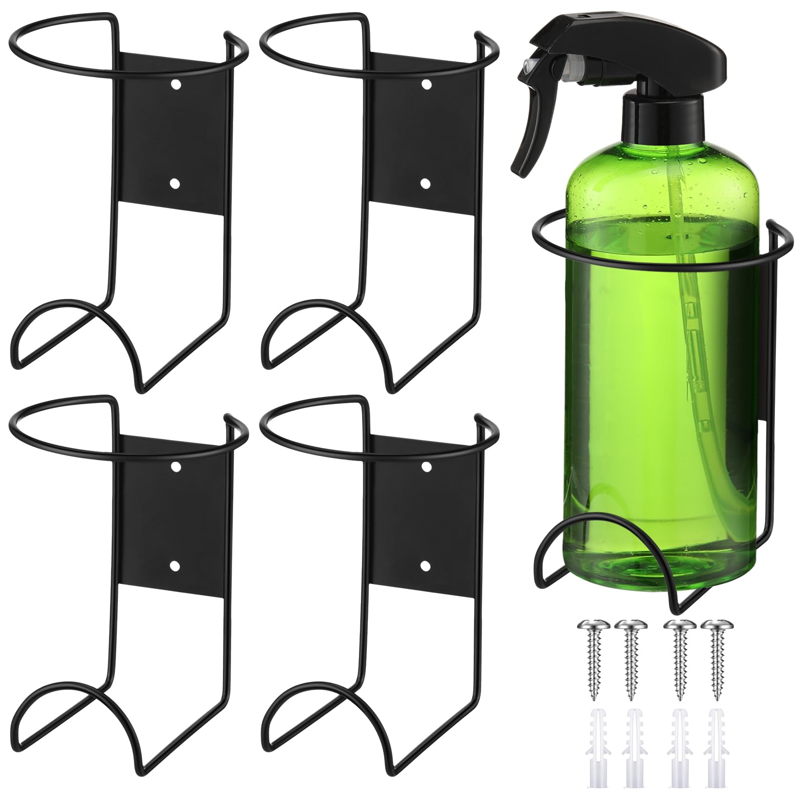 Photo 1 of CroBlissful 4 Pcs Spray Bottle Holder Wall Mount Heavy Duty Spray Bottle Rack Stainless Steel Storage Rack Garage Can Organizer Craft with Hardware (Black)