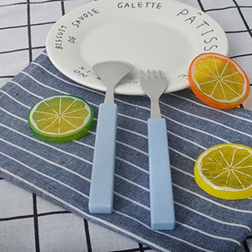 18/10 Stainless Steel Child Tableware Set Silver Cutlery Set Silverware Dinner Utensils Spoon Fork Set with Travel Case for Kids Toddlers (Blue)