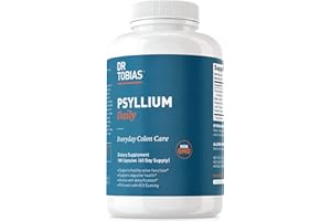 Dr. Tobias Psyllium Daily, Supports Healthy Bowel Movement, Psyllium Husk Capsules with Bentonite Clay, Flaxseed & Natural Ingredients, Daily Fiber Supplement in Support of Colon Health, 180 Capsules