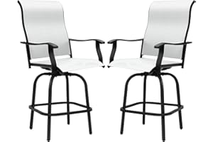 Pelnuies 2 Piece Outdoor Patio Swivel Bar Stools, Bar Height Patio Chairs with Textilene Farbic, All-Weather High Top Barstools Set of 2 Furniture for Backyard, Garden, White