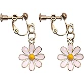 Daisy Clip On Earrings for Women Flower Earrings Little Sun Flower Drop Earrings