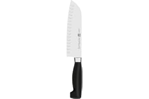 ZWILLING Four Star 7-inch Hollow Edge Santoku Knife, Black/Stainless Steel