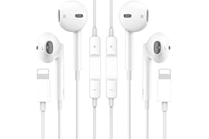 2 Pack Wired Earbuds Headphones for iPhone, Hi-Res Extra Bass Earphones, HiFi-Audio Stereo Noise Isolating with Mic+Volume Co